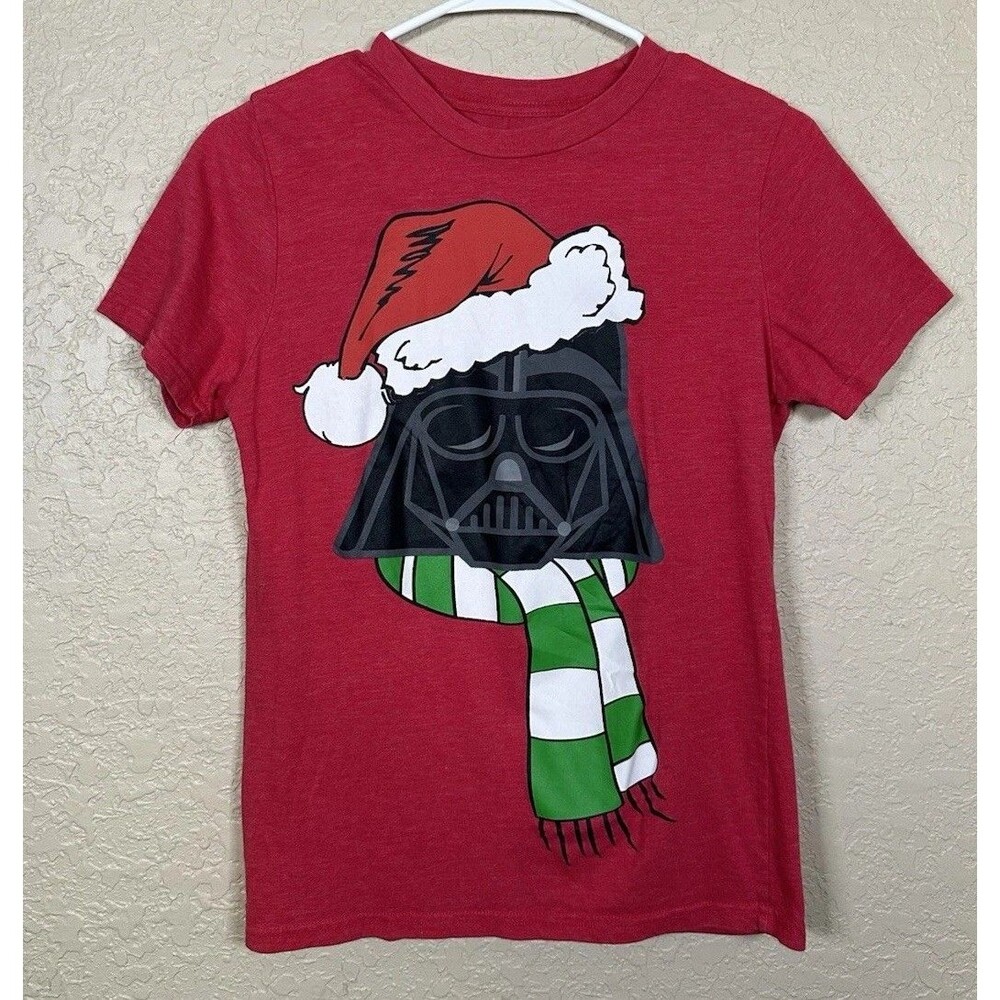 Star Wars Darth Vader Santa Hat Christmas Holiday Graphic T-Shirt Boys Sz 10-12